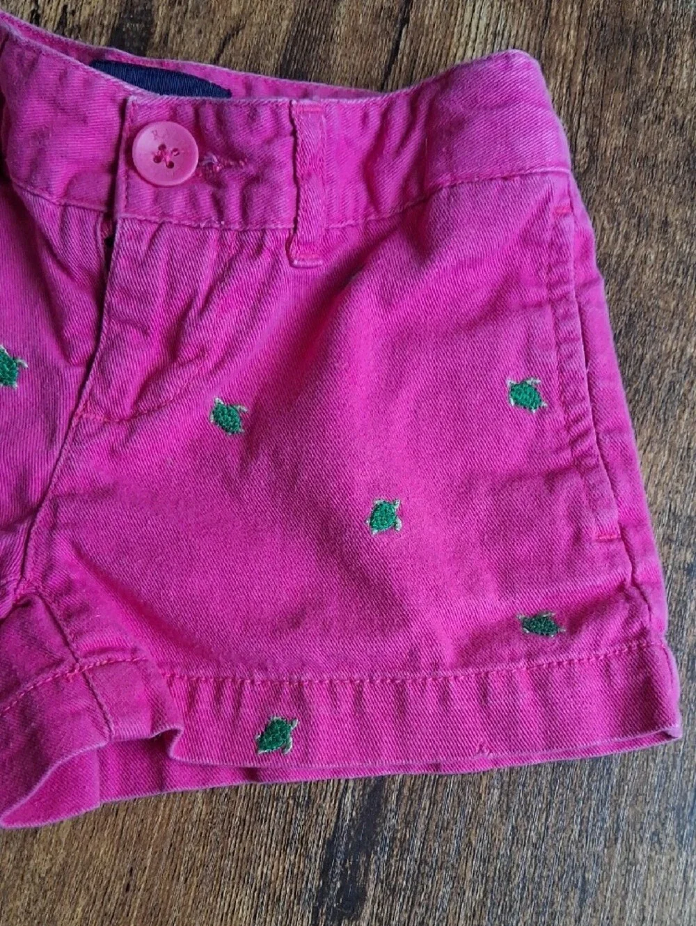 Ralph Lauren Bright Pink Cotton Shorts with Green Embroidery 3t